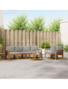 Set di divani da esterno 7 pcs Grigio Naturale e Chiaro