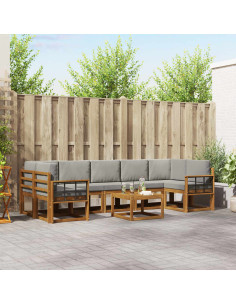 Set di divani da esterno 8 pcs Grigio Naturale e Chiaro
