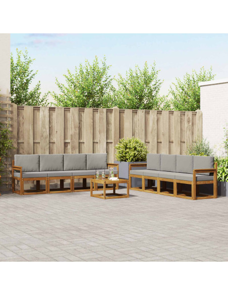 Set di divani da esterno 9 pcs Grigio Naturale e Chiaro
