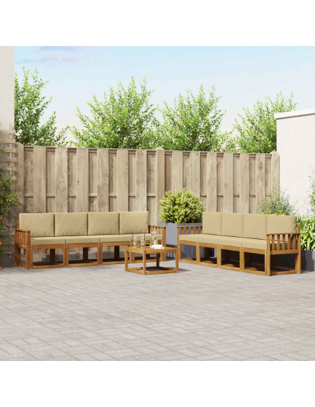 Set di divani da esterno con cuscino 9 pcs Naturale e Beige