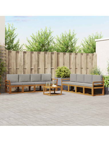 Set di divani da esterno 9 pcs Grigio Naturale e Chiaro