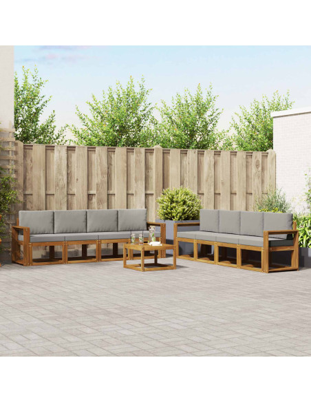 Set di divani da esterno 9 pcs Grigio Naturale e Chiaro