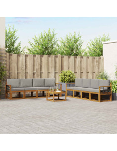 Set di divani da esterno 9 pcs Grigio Naturale e Chiaro