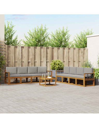 Set di divani da esterno 9 pcs Grigio Naturale e Chiaro