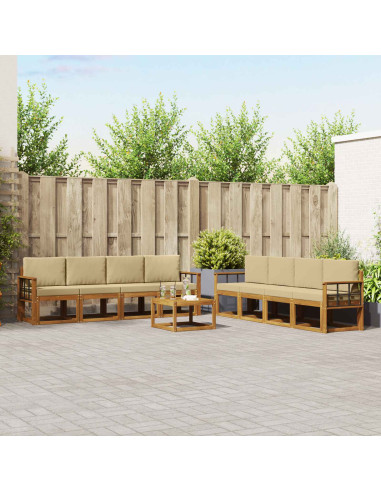 Set di divani da esterno con cuscino 9 pcs Naturale e Beige