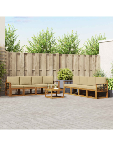 Set di divani da esterno con cuscino 9 pcs Naturale e Beige