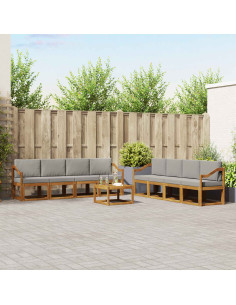 Set di divani da esterno 9 pcs Grigio Naturale e Chiaro