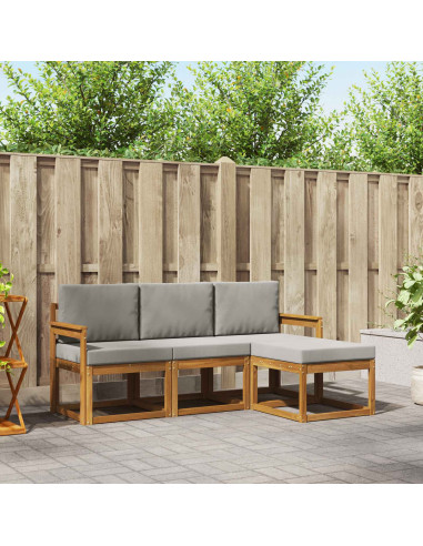 Set di divani da esterno 4 pcs Grigio Naturale e Chiaro