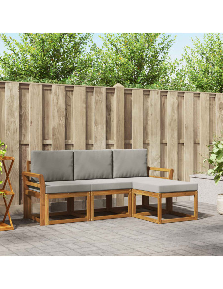 Set di divani da esterno 4 pcs Grigio Naturale e Chiaro