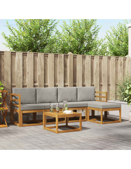 Set di divani da esterno 6 pcs Grigio Naturale e Chiaro