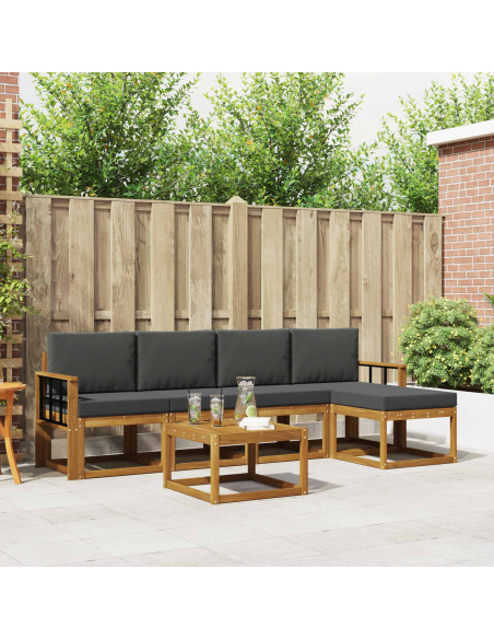 Set di divani da esterno con cuscino 6 pcs Naturale e Antracite