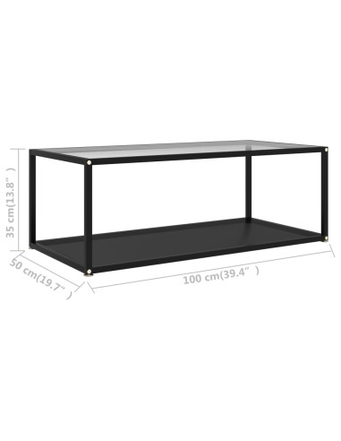 Tavolino Salotto Trasparente e Nero 100x50x35cm Vetro Temperato