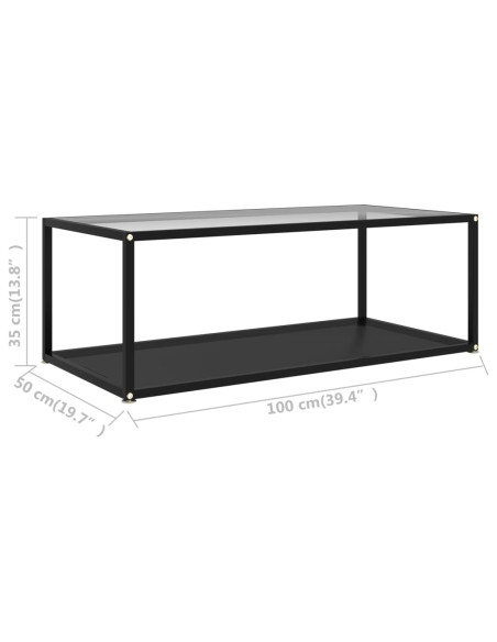 Tavolino Salotto Trasparente e Nero 100x50x35cm Vetro Temperato