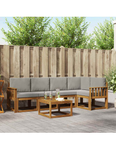Set di divani da esterno 6 pcs Grigio Naturale e Chiaro