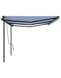 Tenda da Sole Retrattile Automatica con Pali 6x3 m Blu e Bianca