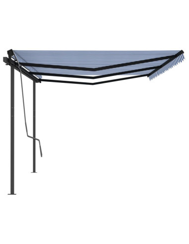 Tenda da Sole Retrattile Automatica con Pali 6x3 m Blu e Bianca