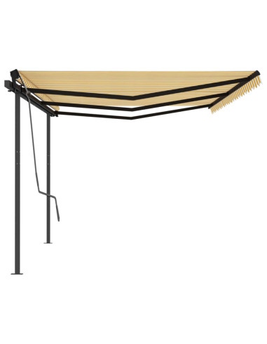 Tenda da Sole Retrattile Automatica e Pali 6x3m Gialla e Bianca