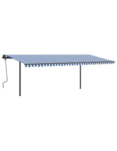 Tenda da Sole Retrattile Automatica con Pali 6x3,5 m Blu Bianca