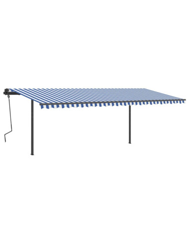 Tenda da Sole Retrattile Automatica con Pali 6x3,5 m Blu Bianca