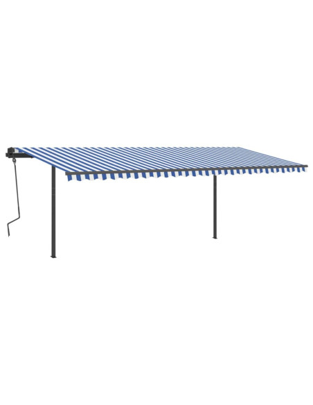 Tenda da Sole Retrattile Automatica con Pali 6x3,5 m Blu Bianca