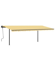 Tenda Retrattile Automatica con Pali 6x3,5 m Gialla e Bianca
