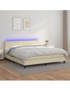 Giroletto a Molle con Materasso e LED Crema 180x200 cm