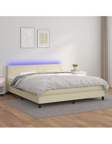 Giroletto a Molle con Materasso e LED Crema 180x200 cm