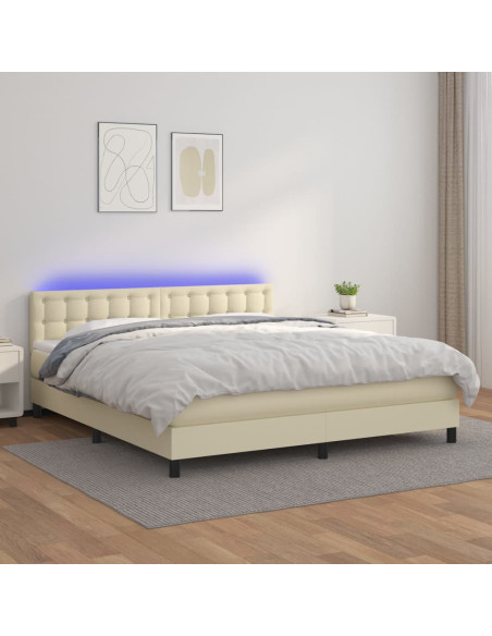 Giroletto a Molle con Materasso e LED Crema 180x200 cm