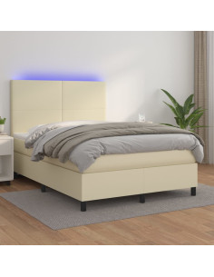 Giroletto a Molle con Materasso e LED Crema 140x190 cm