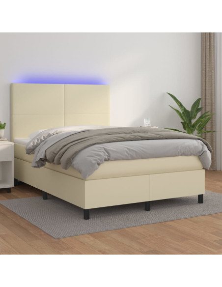 Giroletto a Molle con Materasso e LED Crema 140x190 cm