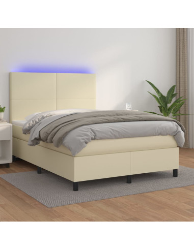 Giroletto a Molle con Materasso e LED Crema 140x200 cm