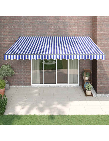 Tenda Sole Retrattile Blu e Bianca 4,5x3 m Tessuto e Alluminio