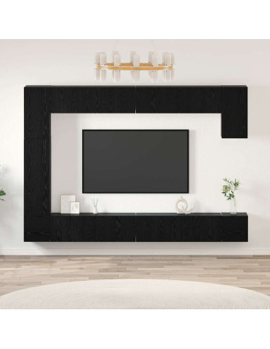 Set mobile TV 9 pcs Rovere Nero Legno multistrato