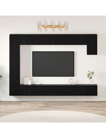 Set mobile TV 9 pcs Rovere Nero Legno multistrato