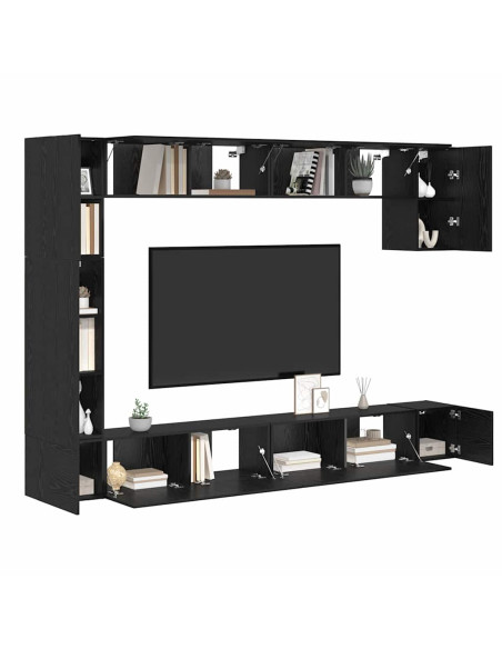 Set mobile TV 9 pcs Rovere Nero Legno multistrato