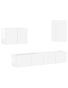 Set di Mobiletto da TV a Parete 4 pcs Bianco Lucido 2