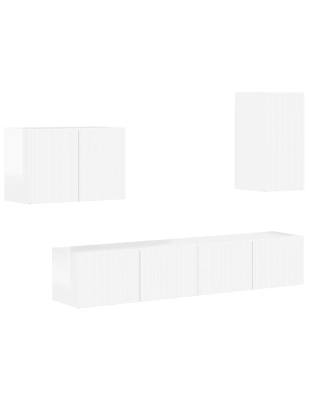 Set di Mobiletto da TV a Parete 4 pcs Bianco Lucido