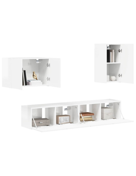 Set di Mobiletto da TV a Parete 4 pcs Bianco Lucido