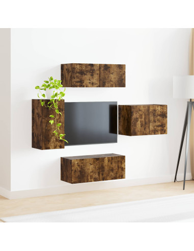 Set di Mobiletto da TV a Parete 4 pcs Rovere fumé
