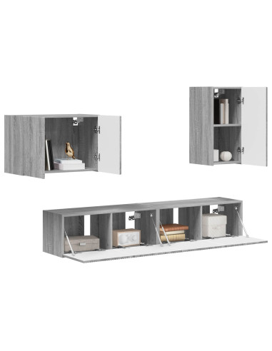Set di Mobiletto da TV a Parete 4 pcs Grigio Sonoma