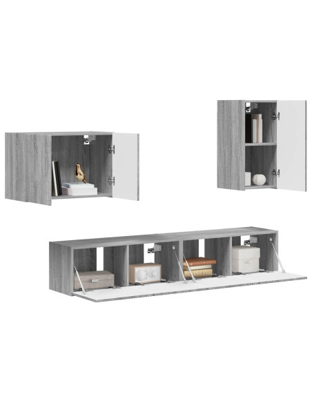 Set di Mobiletto da TV a Parete 4 pcs Grigio Sonoma