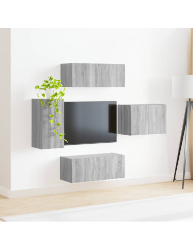 Set di Mobiletto da TV a Parete 4 pcs Grigio Sonoma