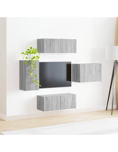 Set di Mobiletto da TV a Parete 4 pcs Grigio Sonoma