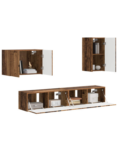Set di Mobiletto da TV a Parete 4 pcs Legno vecchio