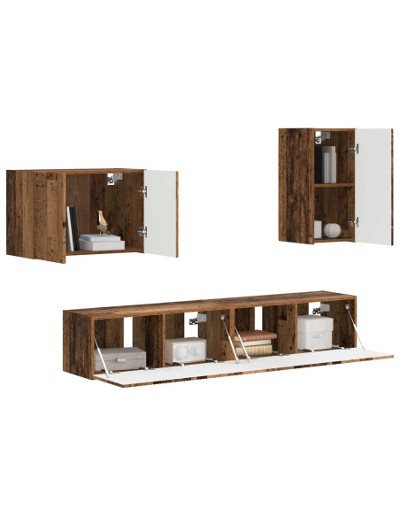 Set di Mobiletto da TV a Parete 4 pcs Legno vecchio