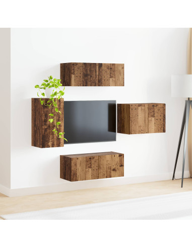 Set di Mobiletto da TV a Parete 4 pcs Legno vecchio