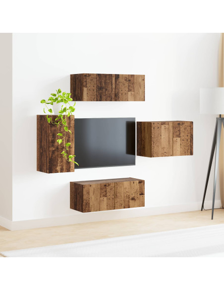 Set di Mobiletto da TV a Parete 4 pcs Legno vecchio