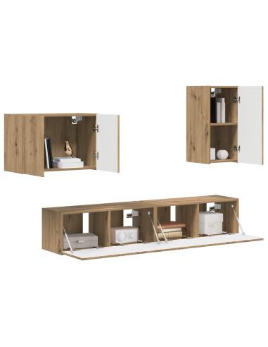 Set di Mobiletto da TV a Parete 4 pcs Rovere artigianale