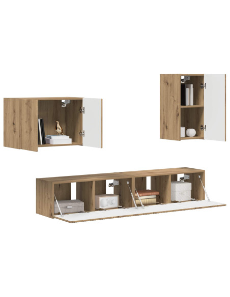 Set di Mobiletto da TV a Parete 4 pcs Rovere artigianale