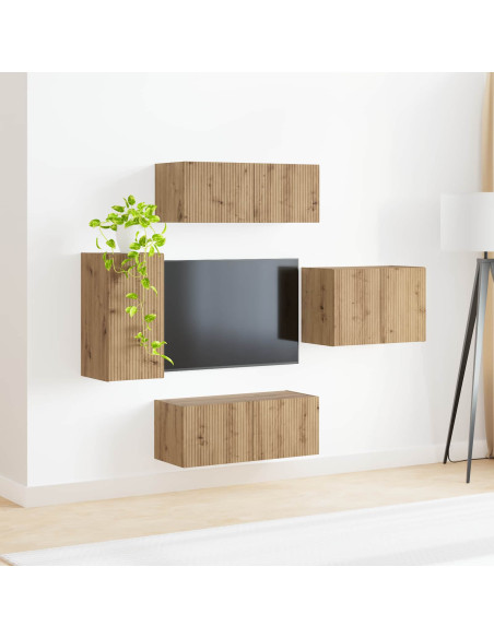 Set di Mobiletto da TV a Parete 4 pcs Rovere artigianale